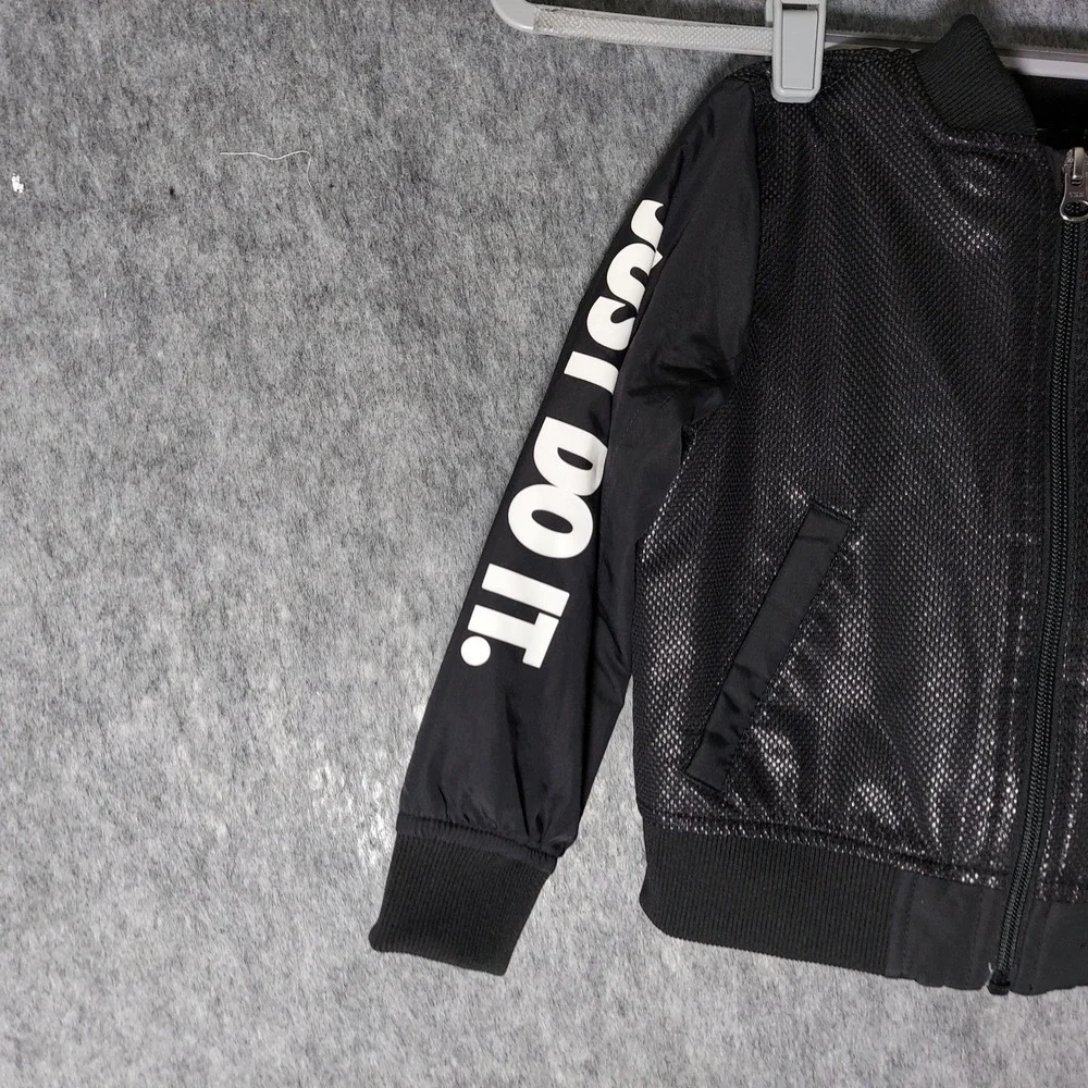 Nike Kids Bomber Jacket 3T Black Just Do It Zip Up Textured Pockets Outerwear